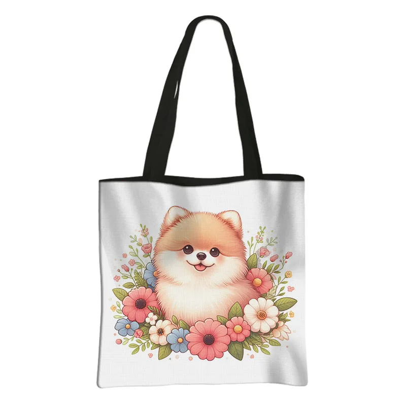 Cute Puppy Dog Print Shopping Bags with Floral Design 6 Scaabb07bbe2c4dafb61f096d4d5cf50cw