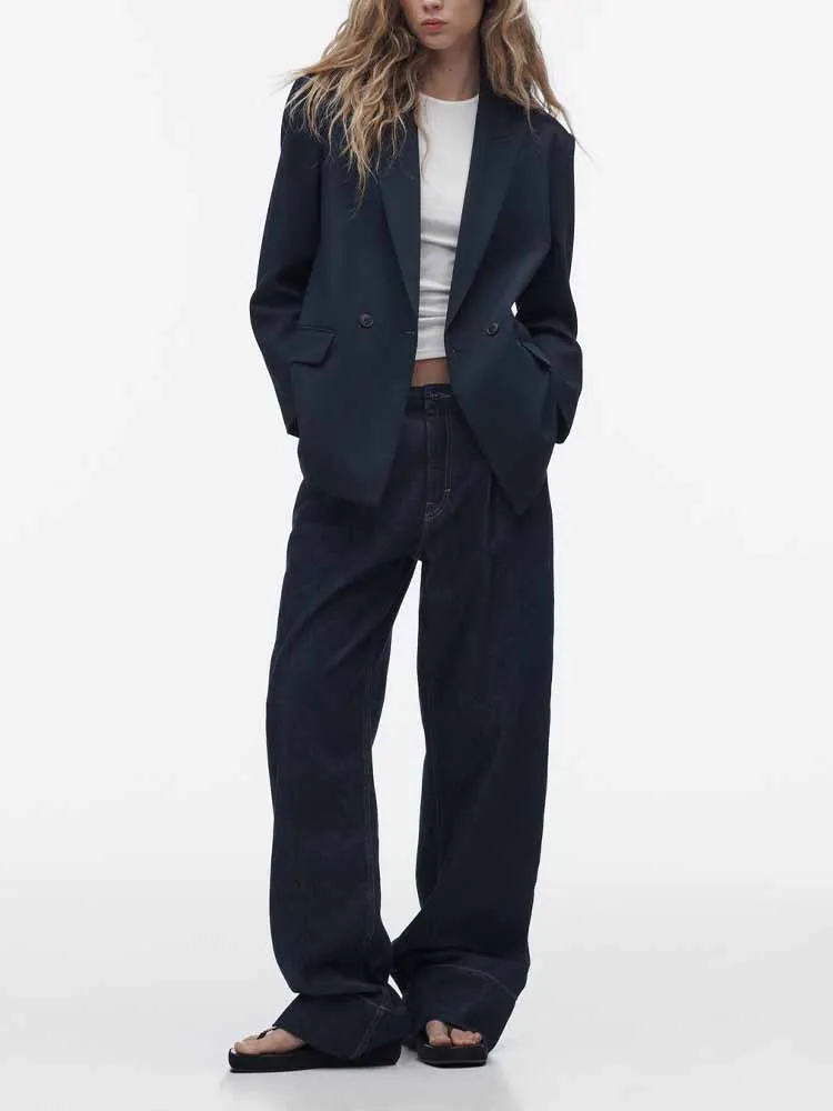 New women's spring and autumn temperament casual street office double-breasted lapel long-sleeved loose suit jacket
New women's spring and autumn temperament casual street office double-breasted lapel long-sleeved loose suit jacket