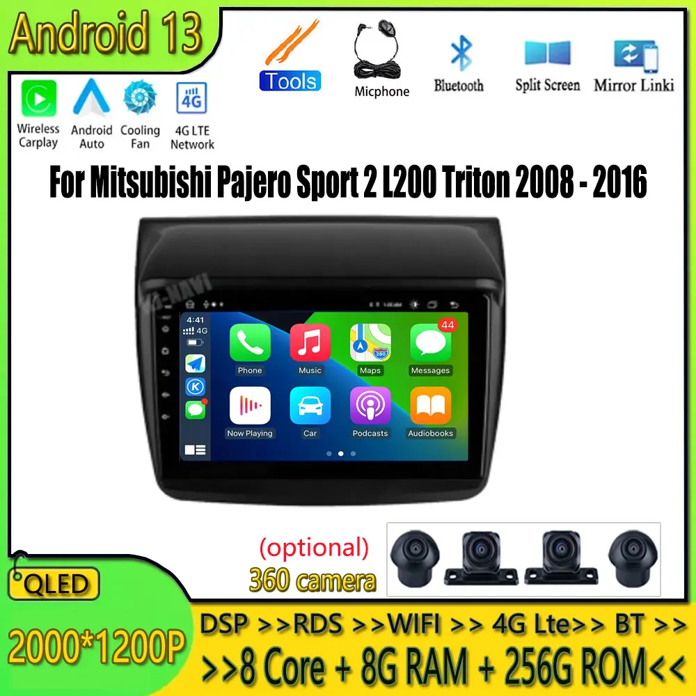 

Car Radio Multimedia Player For Mitsubishi Pajero Sport 2 L200 Triton 2008 - 2016 Android 13 Auto Navigation GPS DSP IPS BT SWC