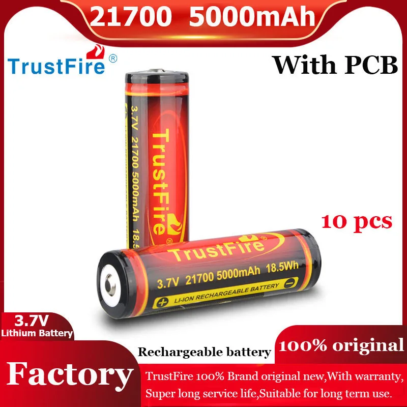 TrustFire 21700 Lithium Battery High Capacity 3.7v 5000mAh Rechargeable Li Ion Battery Cell For LED Flashlight Bicycle Light
TrustFire 21700 Lithium Battery High Capacity 3.7v 5000mAh Rechargeable Li Ion Battery Cell For LED Flashlight Bicycle Light