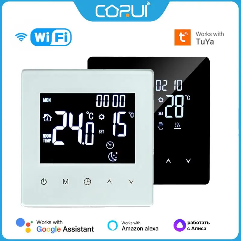 Умный термостат CORUI Tuya, Wi-Fi термостат для нагрева пола и воды, 3/16 А, подходит для Google Home, Alexa, Alice 
Умный термостат CORUI Tuya, Wi-Fi термостат для нагрева пола и воды, 3/16 А, подходит для Google Home, Alexa, Alice