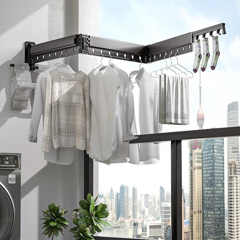 

Folding clothes rack invisible telescopic clothes rod wall-hung balcony indoor cool bask in the quilt household artifact outsid
