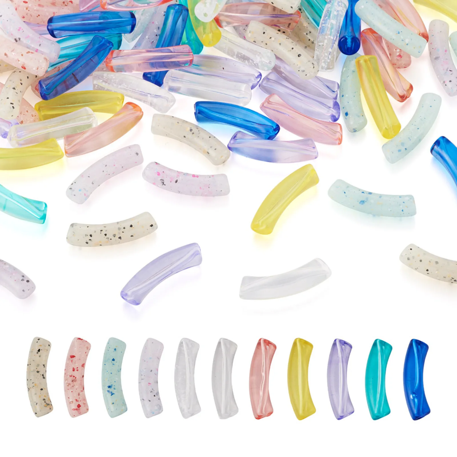 

110Pcs Colorful Transparent Acrylic Curved Tube Beads Loose Spacer Beads for DIY Bangle Bracelet Summer Fashion Jewelry Making