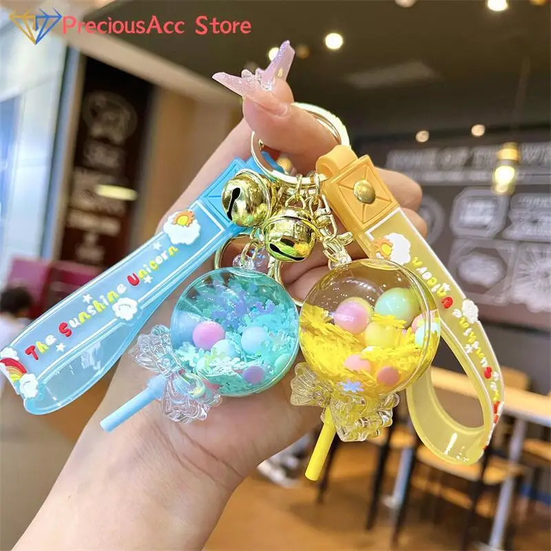 

Cute Liquid Lollipop Sugar Cone Key Chain Creative Quicksand Snowflake Floating Jelly Bean Keyring Backpack Pendant KeychainGift