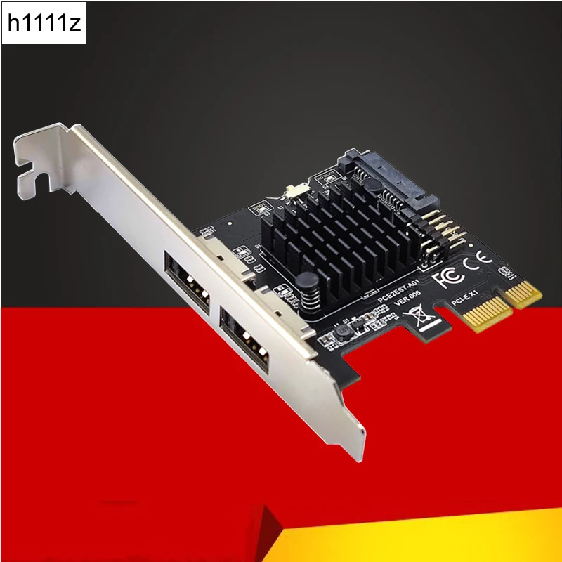 

Плата расширения PCI Express eSATA PCIE X1 на 2 порта, адаптер eSATA с SATA Power USB2.0 9-контактный разъем, поддержка порта 3,5 дюйма HDD ASM1061, чип