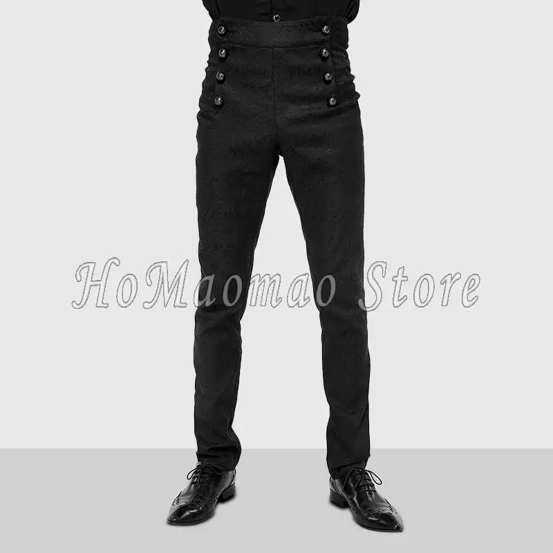 

Men Steampunk Victorian Pants Historical Regency High Waist Long men's Pants Retro Daily Button Casual Trousers Wedding Pants