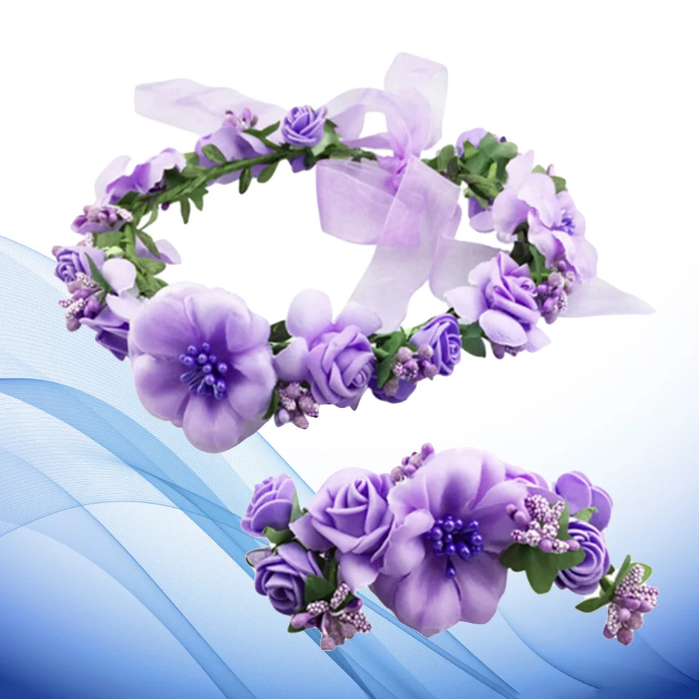 

2Pcs Flower Wreath Headbands Garland Floral with Ribbon Garland Headpiece Flower Wreath Headband for Wedding Festival Travel (