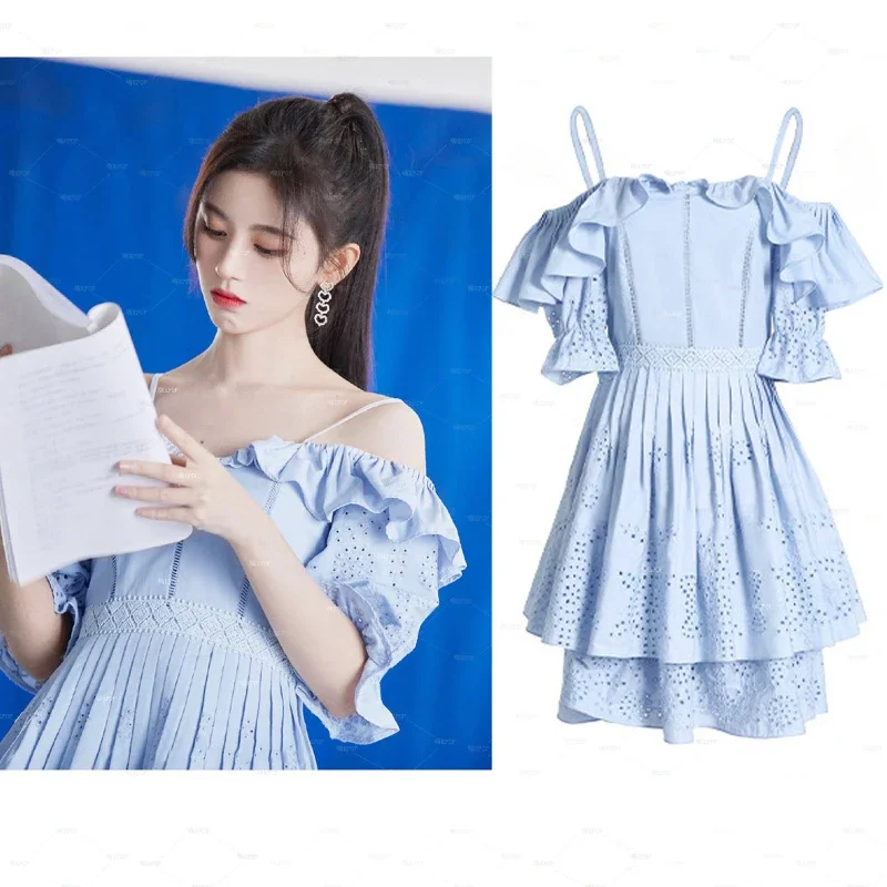 Kpop Korean Singer Concert Sexy Slim Off-Shoulder Suspenders Dress Women Party Elegant Ruffled Backless Embroidery Short Dresses
Kpop Korean Singer Concert Sexy Slim Off-Shoulder Suspenders Dress Women Party Elegant Ruffled Backless Embroidery Short Dresses