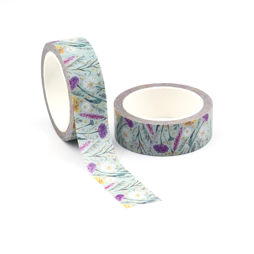 

1PC 15mm x 10m Watercolor seamless wild flowers chamomile Floral Scrapbook Paper Masking Adhesive stationery Washi Tape sticker