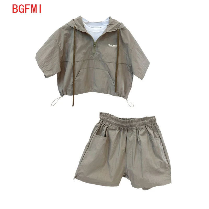 

Kids Children Sunscreen Clothing Summer Clothes 2023 Baby Boy Suit Short-sleeved Fake Hoodie + Shorts 2 Pcs Casual Set Outfits
