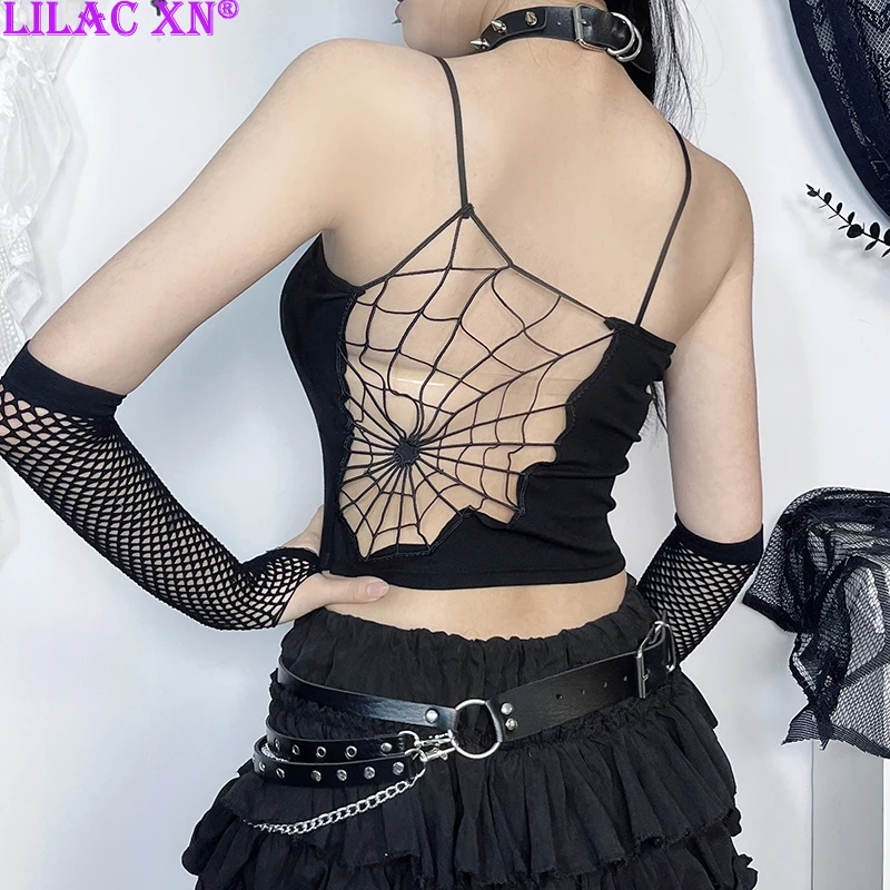 Y2K Goth Spider Web Backless Camis With Chest Pad Crop Tops Vintage Black Sleeveless Camisole Women Fashion Summer Tank Tops
Y2K Goth Spider Web Backless Camis With Chest Pad Crop Tops Vintage Black Sleeveless Camisole Women Fashion Summer Tank Tops