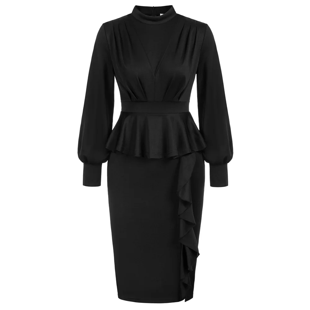 BP Women Vintage Peplum Bodycon Dress Long Lantern Sleeve High Neck Dress Ruffle Decorated Cocktail Dresses Formal OL Workwear
BP Women Vintage Peplum Bodycon Dress Long Lantern Sleeve High Neck Dress Ruffle Decorated Cocktail Dresses Formal OL Workwear