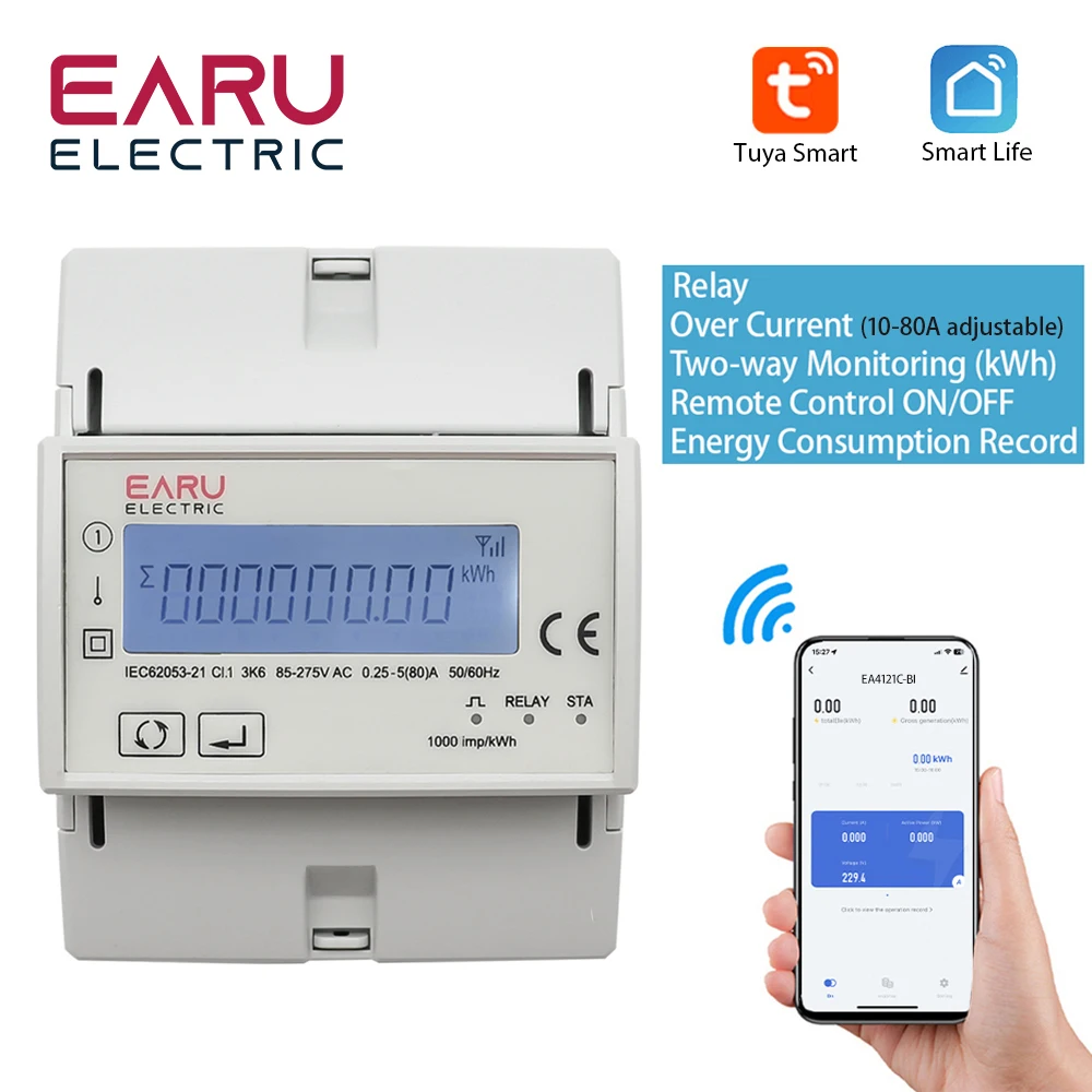 Tuya Wifi Zigbee 110V 220V 80A Smart Single Phase Two-way Bidirectional Energy Meter Timer Power Consumption Monitor KWh Meter
Tuya Wifi Zigbee 110V 220V 80A Smart Single Phase Two-way Bidirectional Energy Meter Timer Power Consumption Monitor KWh Meter