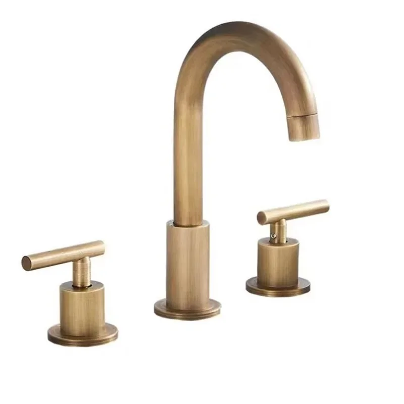 

Solid Brass Antique Split Basin Faucet Deck Mounted Antique Brass Sink Faucets 3 Hole Double Handle Hot Cold Water Mixer Tap