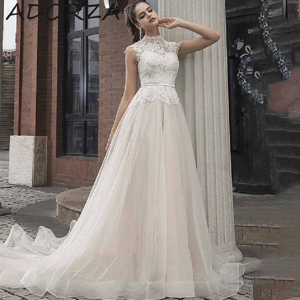 

Adorza A-line Wedding Dresses For Woman Stunning Exquisite High Neck Lace Appliques Court Train váy cưới 2024 Vestidos De Novia