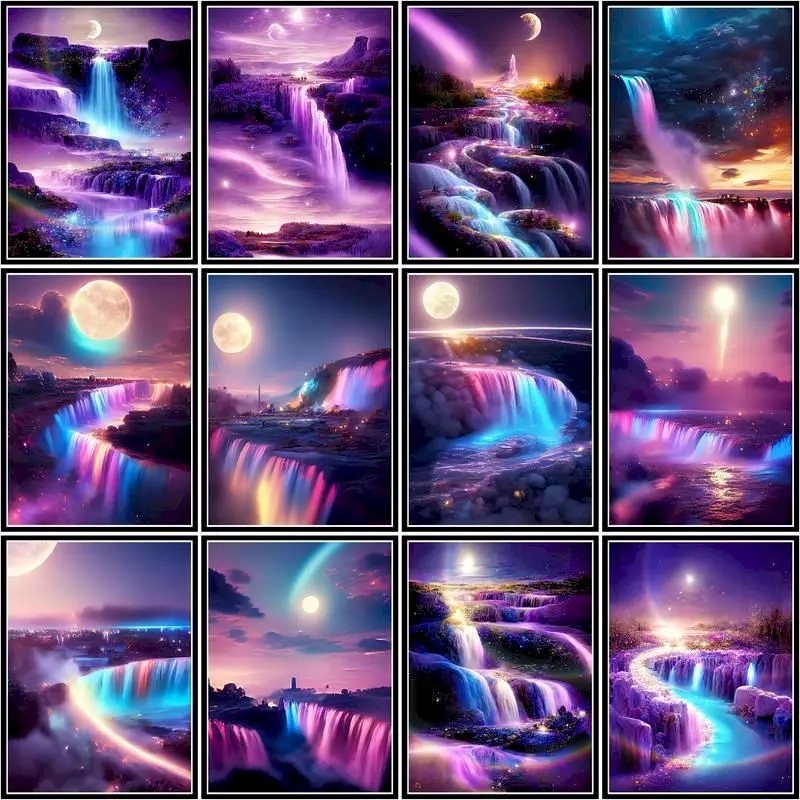 

GATYZTORY Diy Pictures By Number Purple Waterfall Scenery Kits Home Decor Painting By Numbers On Canvas Handpainted Art Gift