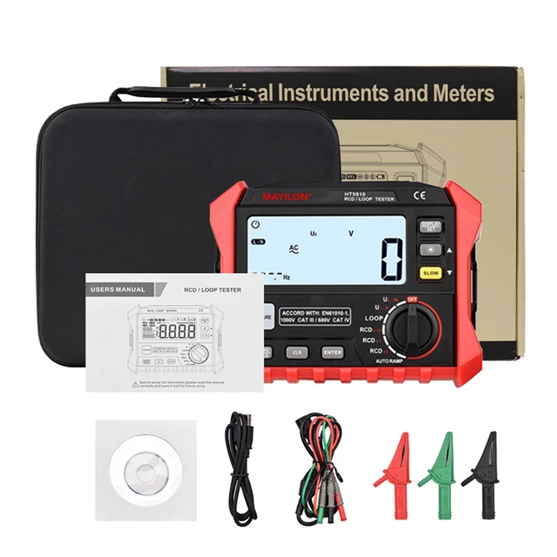MAYILON HT5910 Digital Resistance Meter Leakage Switch Tester 4.7 Inch LCD RCD/Loop Tester 1000 Data Storage Voltmeter
MAYILON HT5910 Digital Resistance Meter Leakage Switch Tester 4.7 Inch LCD RCD/Loop Tester 1000 Data Storage Voltmeter