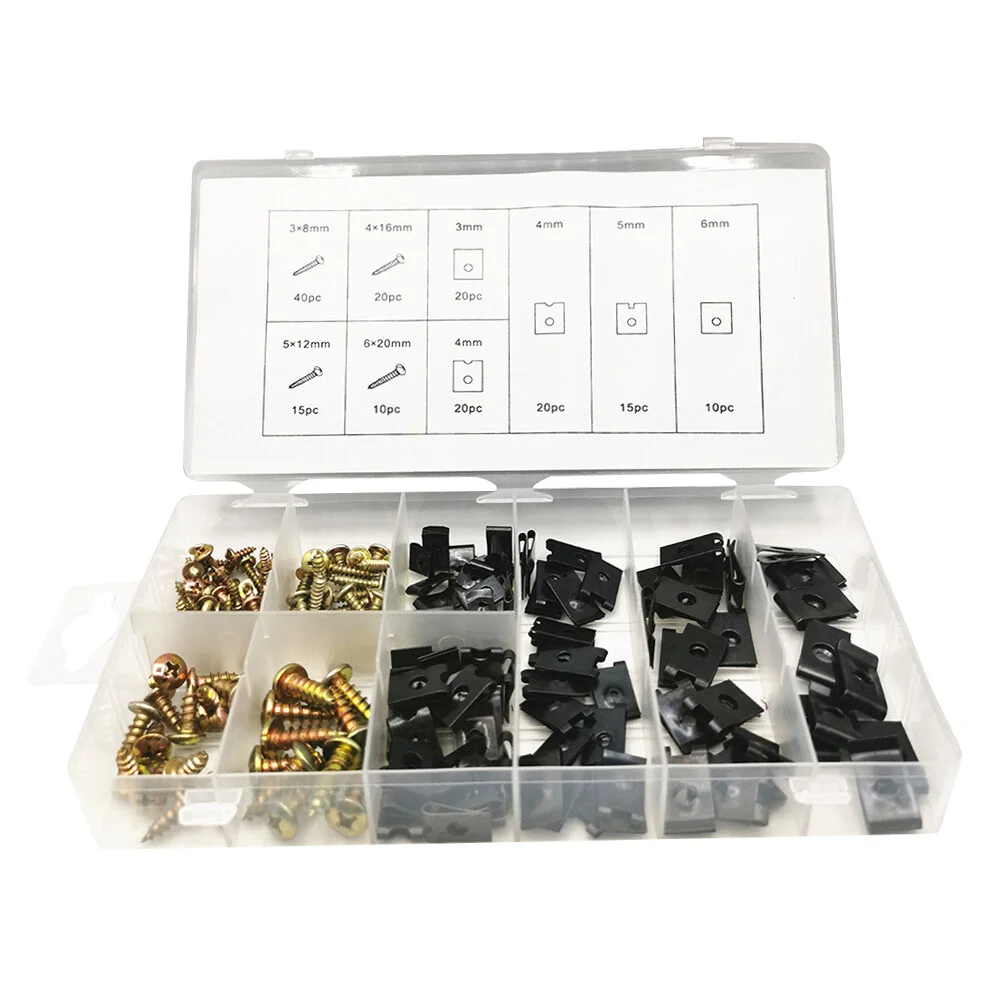 170 шт./набор, U-образные зажимы, саморезающие винты для кузова мотоцикла
170 шт./набор, U-образные зажимы, саморезающие винты для кузова мотоцикла