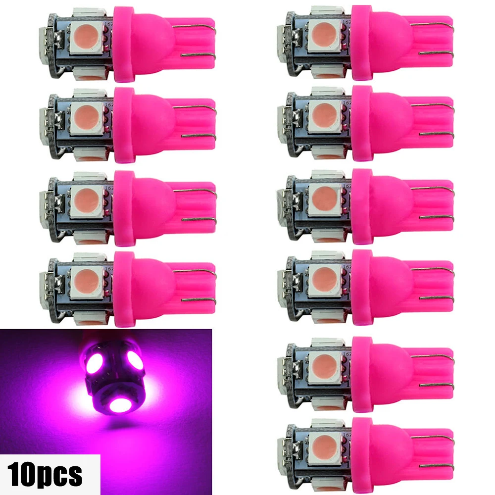 

10pcs Pink Purple T10 158 192 194 168 W5W 5050 SMD 5 LED Car Wedge Tail Side Lights Lamp Bulb Marker Lamp Car Light Accessories