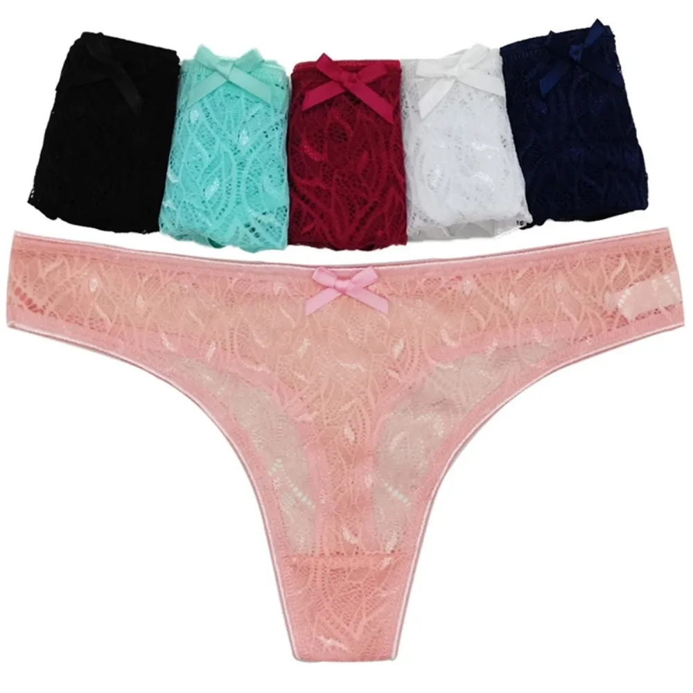 Culotte sexy taille basse pour femme, sous-vêtement confortable en dentelle ajourée, lingerie respirante à l'entrejambe, string en coton, 6 pièces 2