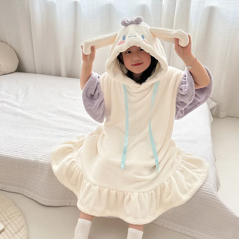 

Милый банный халат Sanrio с капюшоном, аксессуары в стиле коричника, милые Мультяшные детали, впитывающие банные полотенца, игрушки, подарок для девочек