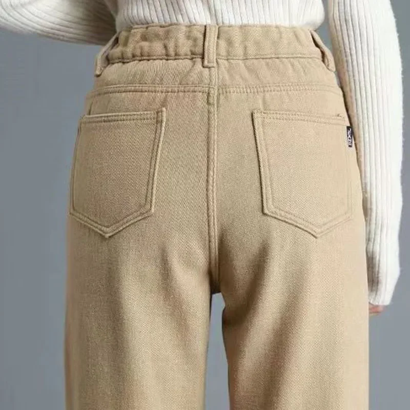 

Зимние плюшевые мешковатые джинсы длиной до щиколотки с бархатной подкладкой с высокой талией шаровары джинсовые брюки женские теплые плотные джинсы Z509