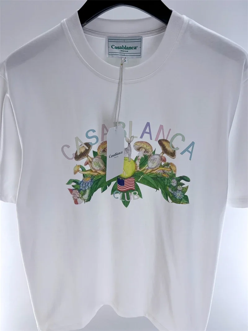 

23SS High Quality Mushroom Printing Tennis Club Casablanca T Shirt Men Women Casual Tee T Shirts Inside Tag Kanye West