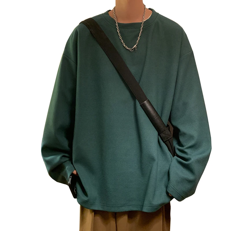 

Футболка Мужская/Женская с длинным рукавом, базовая дышащая рубашка с вафельным принтом, однотонная свободная уличная одежда в стиле Харадзюку, осень
