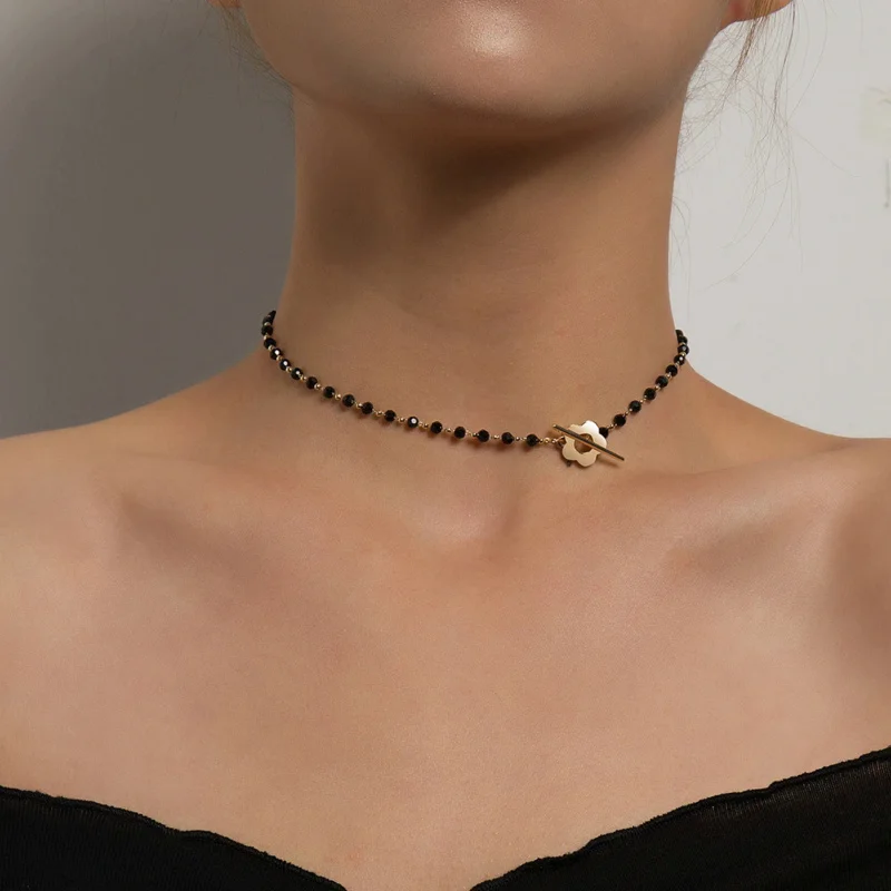 

Новинка 2023, модное роскошное женское ожерелье-чокер SUMENG с черным кристаллом, ожерелье с цветочным принтом и замком, ожерелье в подарок