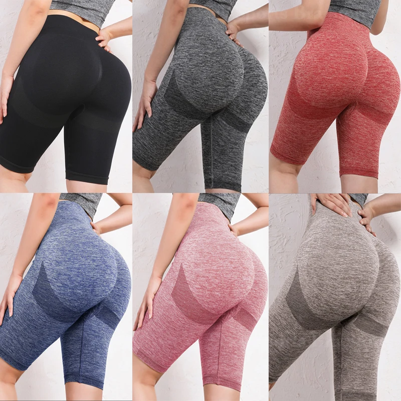 

Women Elastic Yoga Shorts High Waist Tummy Control Ruched Booty Pants Seamless Butt Lifting Gym Workout Compression Tights