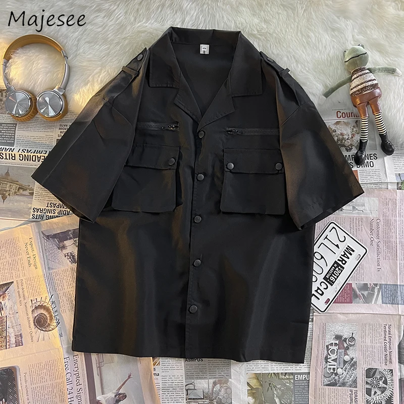 

Рубашки мужские карго одежда японский стильный классный красивый дизайн Черный Индивидуальный подростковый динамичный Рубашки уличная одежда