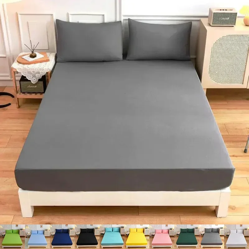 

Cotton Fitted Sheet Soild Color with Elastic Band Non Slip Adjustable Mattress Cover for Double King Queen Bed 150/180/200cm