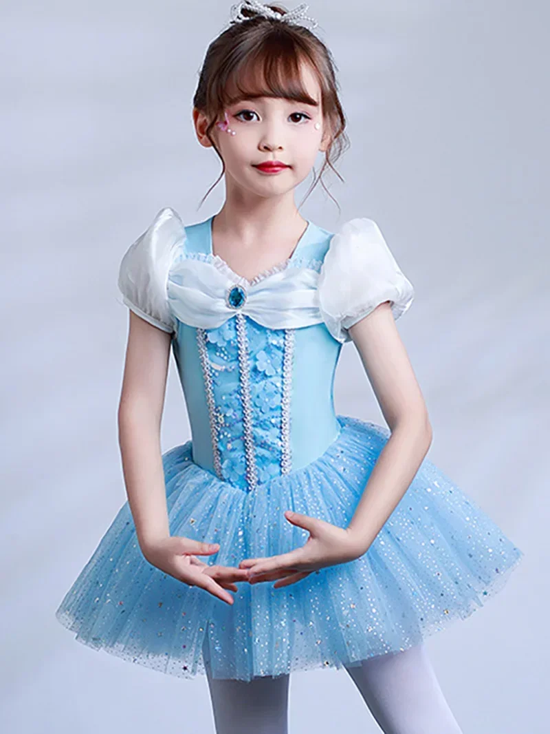

Blue Fairy Dancing Dress Kids Girls Mesh Tutu Ballet Dance Costume Open Crotch Stage Gymnastics Leotard Ballerina Dancewear