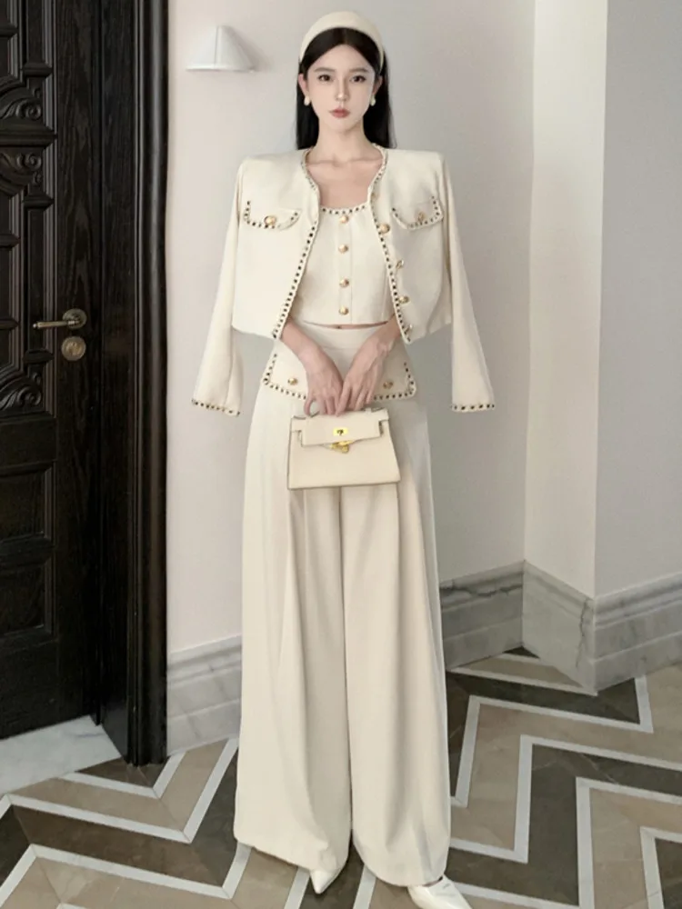 French Luxury Small Fragrance Three Piece Set For Women Autumn Winter Korean Elegant Fashion OL Jacket Coat & Vest & Pant Sets
French Luxury Small Fragrance Three Piece Set For Women Autumn Winter Korean Elegant Fashion OL Jacket Coat & Vest & Pant Sets