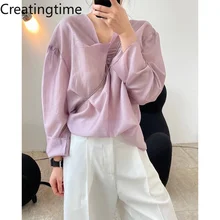 Creatingtime 2022 Summer New French Romantic Temperament Soild Color Chiffon Stitching V-neck Loose Design Pullover Shirt GA114
Creatingtime 2022 Summer New French Romantic Temperament Soild Color Chiffon Stitching V-neck Loose Design Pullover Shirt GA114