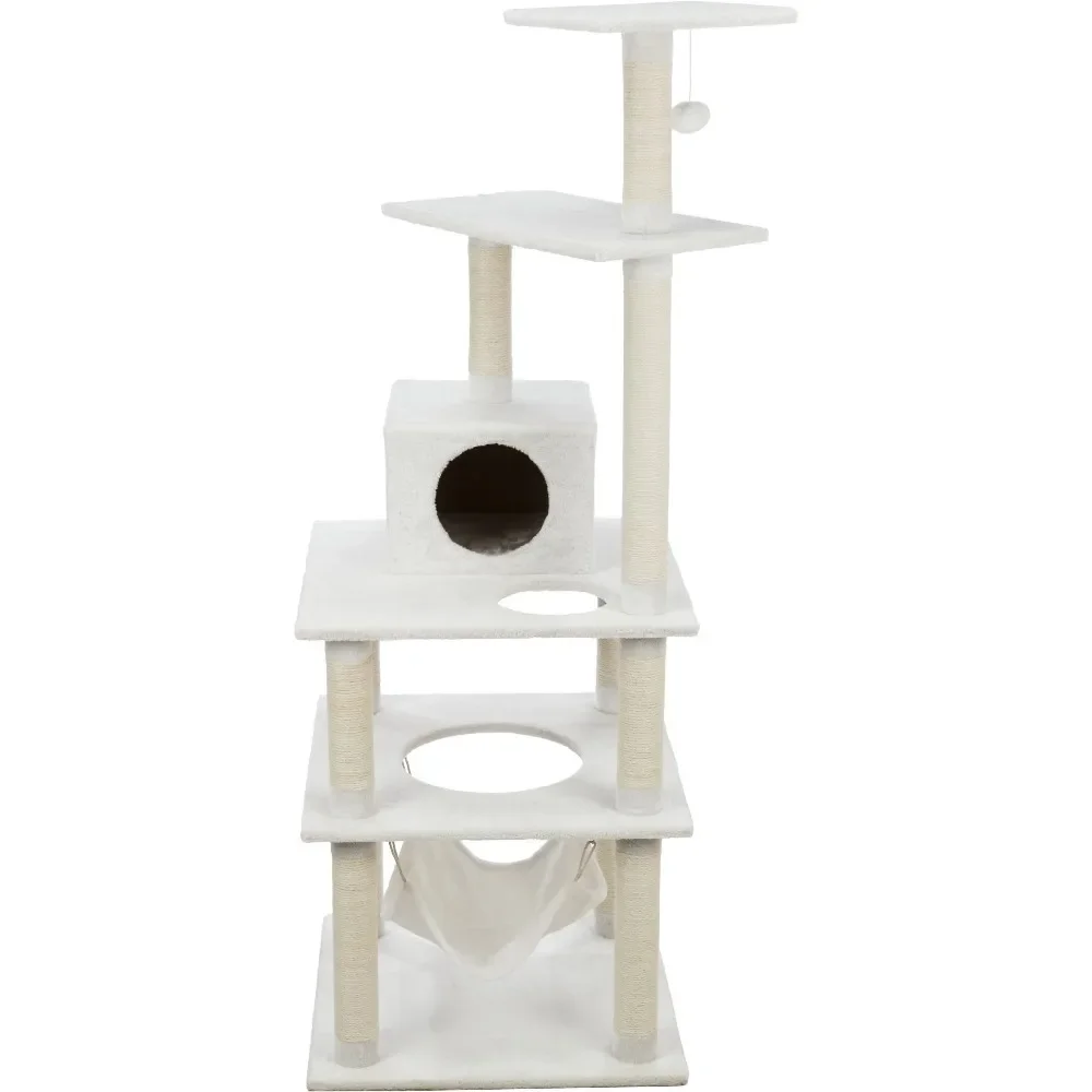 

Plush 4-Level 63.5” Cat Tree With Sisal Scratching Posts Condo & Cat Toy Cream Tower for Cats Climbing Tree Pet Toys Things