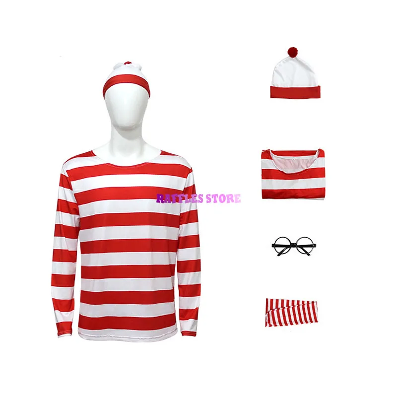 XS-XXL Family Cartoon Cosplay Where is Wally Waldo Costume Waldo Book Week Cosplay Outfit Stripe Shirt Hat Halloween Dress up
XS-XXL Family Cartoon Cosplay Where is Wally Waldo Costume Waldo Book Week Cosplay Outfit Stripe Shirt Hat Halloween Dress up