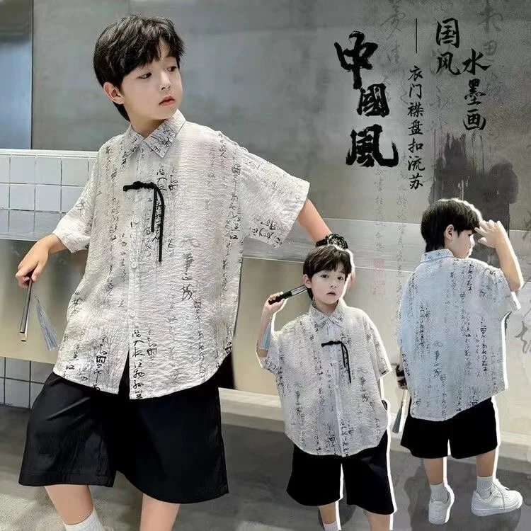

Комплект одежды для мальчиков из 2 предметов, летний модный костюм Тан, детские шорты с кисточками и шорты в китайском стиле, комплект одежды с брюками для Хэллоуина, одежда для мальчиков
