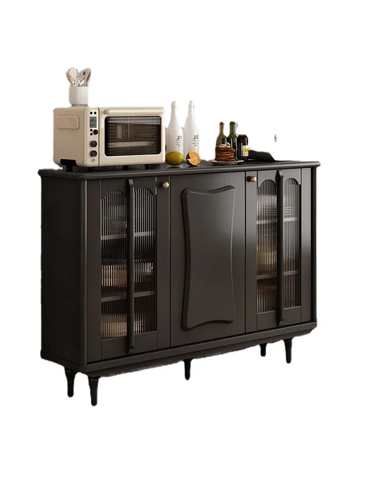 

American Light Luxury Entrance Cabinet Solid Wood Black Storage Cabinet Multi-Functional French Retro Sideboard Cabinet