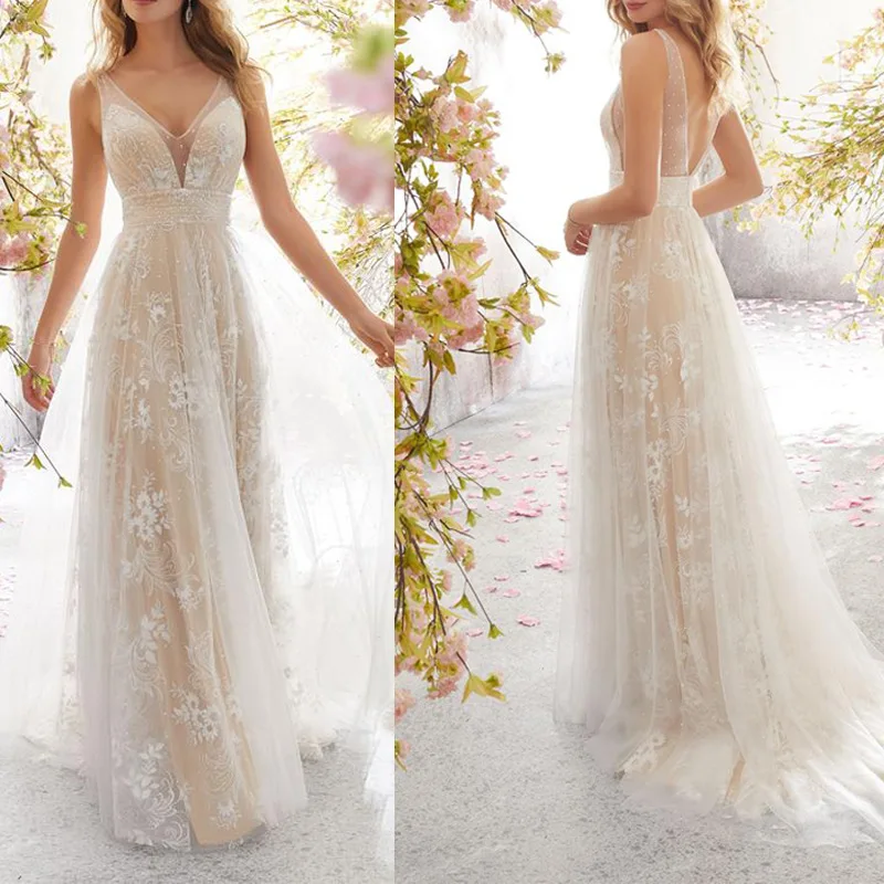2024 European And American Women'S New SexyVCollar Sleeveless Lace Wedding Dress
2024 European And American Women'S New SexyVCollar Sleeveless Lace Wedding Dress