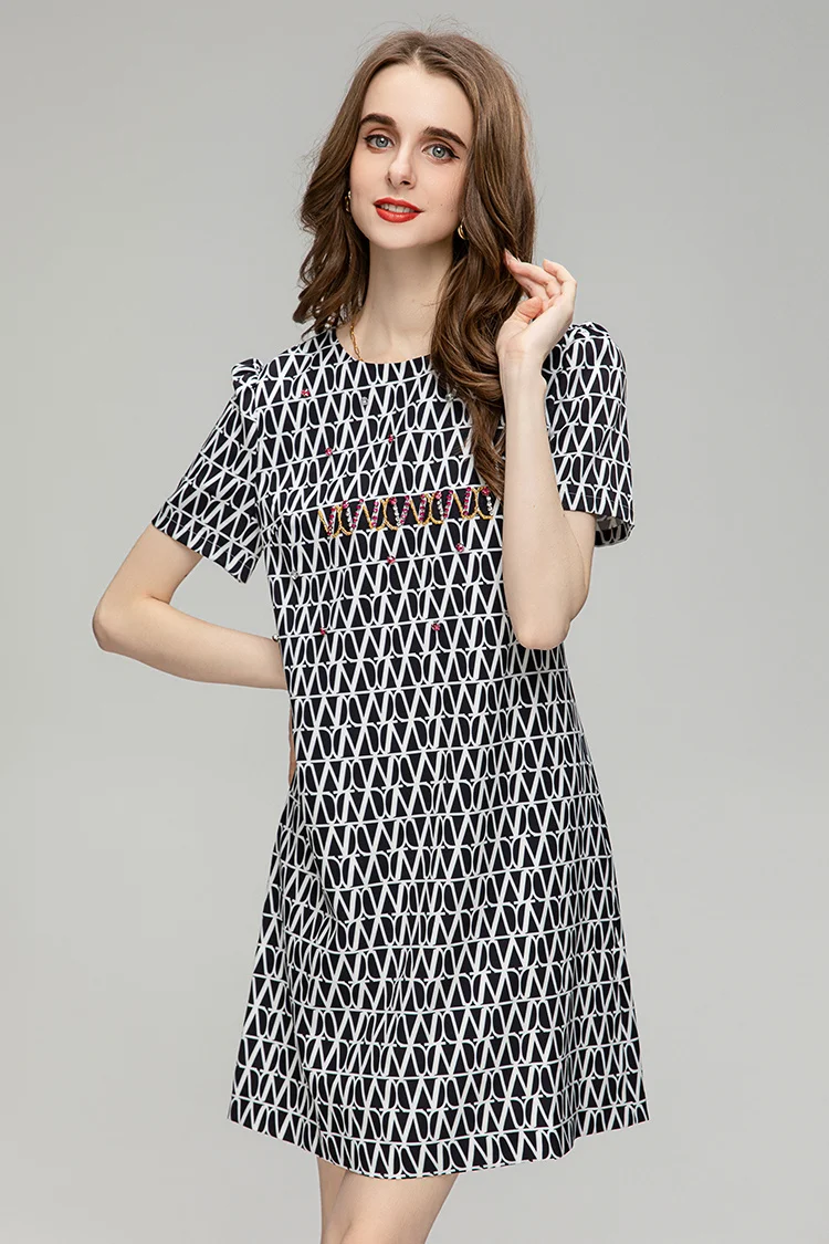 Женское мини-платье с коротким рукавом, летнее элегантное платье с круглым вырезом и геометрическим принтом
Женское мини-платье с коротким рукавом, летнее элегантное платье с круглым вырезом и геометрическим принтом