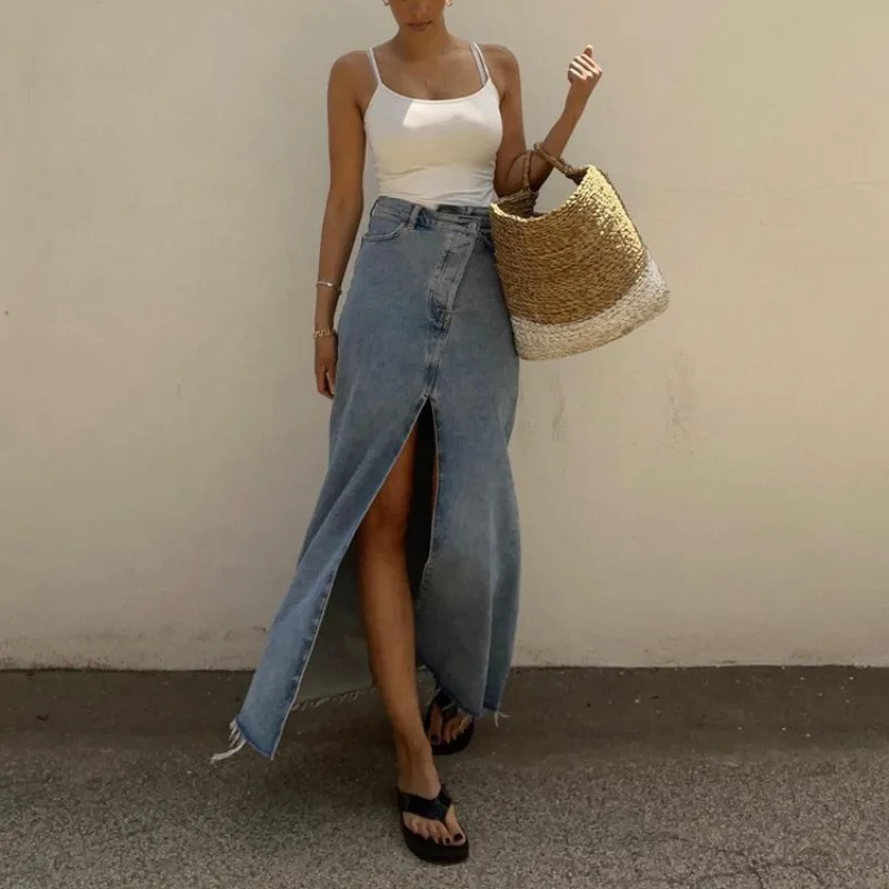 Vintage Loose Chic Skirts for Women Elegant High Waist Office Lady Long Skirt Fashion Blue Denim Skirt Female Clothing
Vintage Loose Chic Skirts for Women Elegant High Waist Office Lady Long Skirt Fashion Blue Denim Skirt Female Clothing