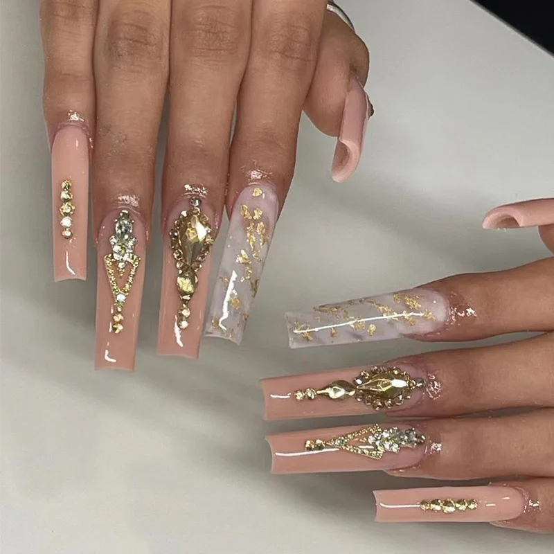 Yellow Diamond Gold Foil Pattern False Nails Detachable Nude Pink Long Coffin Fake Nails With Glue Full Cover Press On Nails
Yellow Diamond Gold Foil Pattern False Nails Detachable Nude Pink Long Coffin Fake Nails With Glue Full Cover Press On Nails