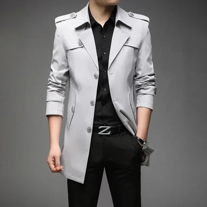 

2024 New Spring Men Trench Fashion England Style Long Trench Coats Mens Casual Outerwear Jackets Windbreaker Brand Mens Clothing