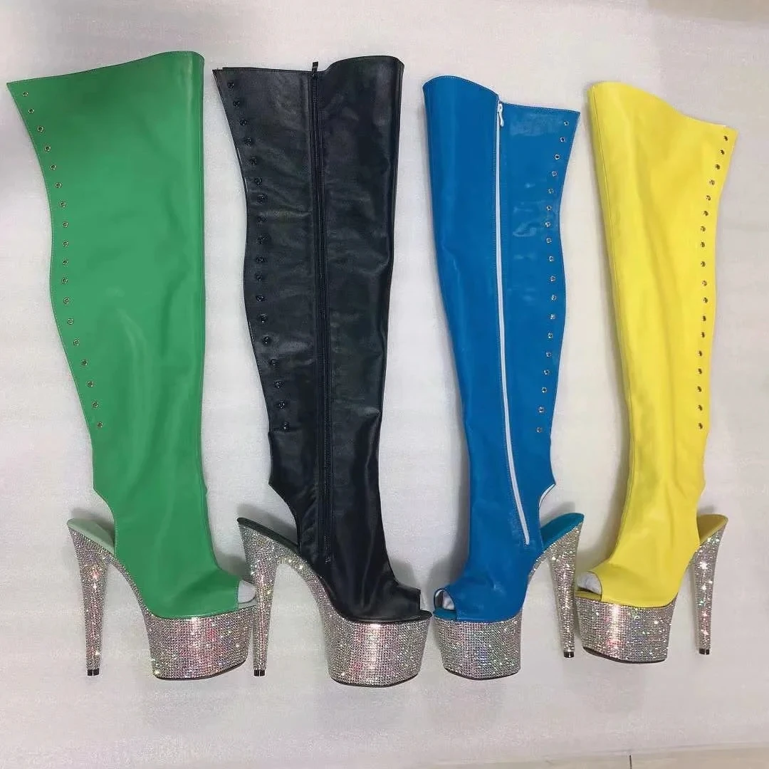 17 cm heels with shiny diamond soles, test zipper openings, over-the-knee boots, open-toe sexy model banquet stage dance shoes
17 cm heels with shiny diamond soles, test zipper openings, over-the-knee boots, open-toe sexy model banquet stage dance shoes