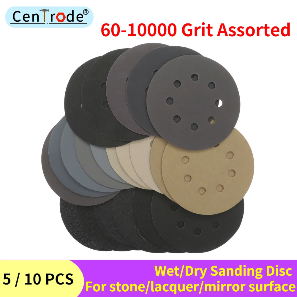 

5inch Sandpaper 125mm 60-10000 grit Round Shape Sanding Discs Hook Loop Sanding Paper Buffing Sheet Sandpaper 8 Hole Sander Pad