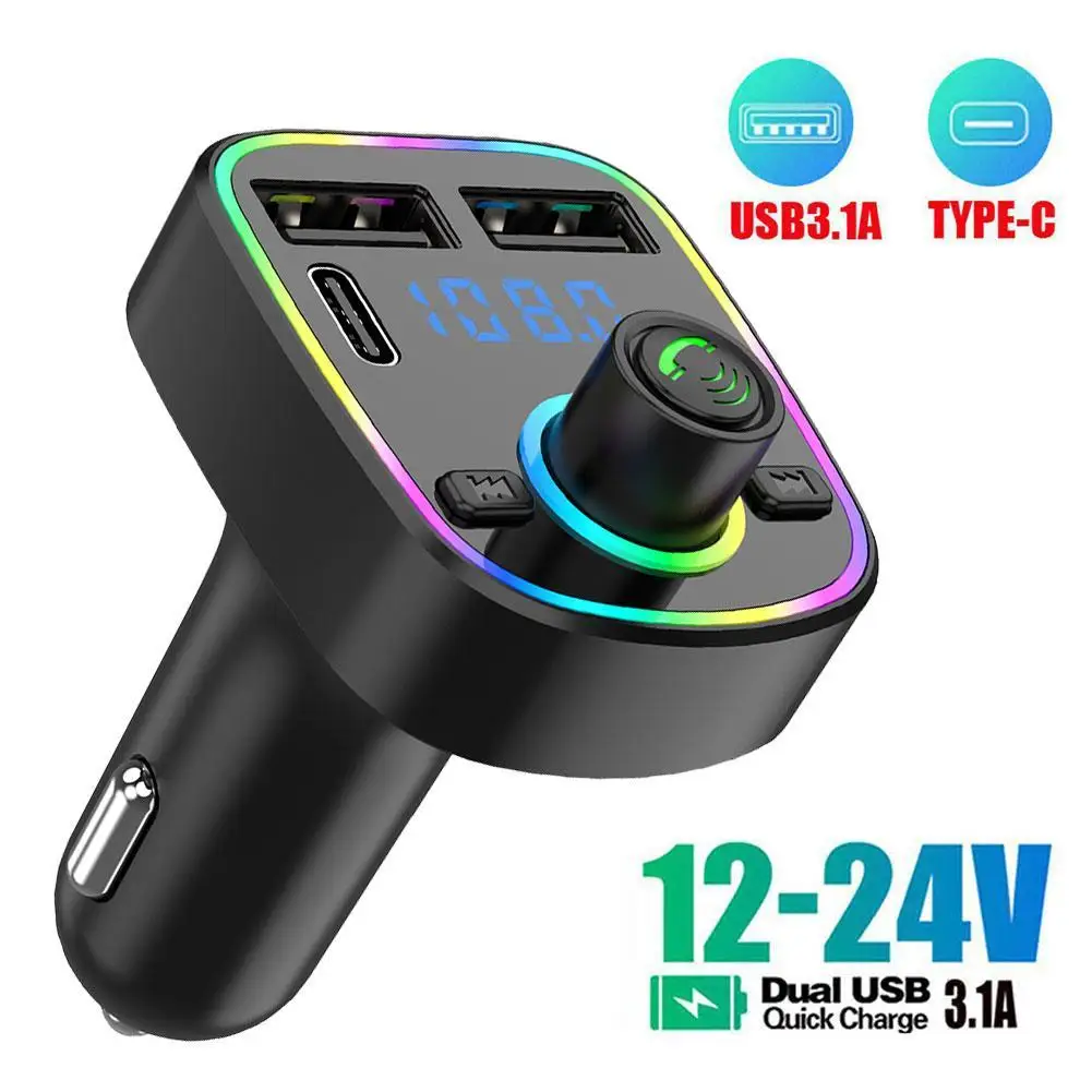 

Car MP3 Player Bluetooth FM Transmitter 12V-24V PD Type-C Dual USB 3.1A Fast Charger For Mobile Phones Tablet Computers