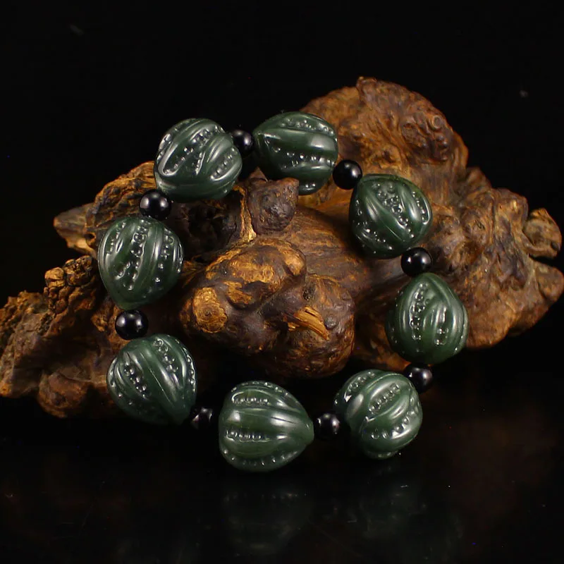 Hetian from Mountain Gray Jade Walnut Beads Men's Bracelet Black Cyan Elastic
Hetian from Mountain Gray Jade Walnut Beads Men's Bracelet Black Cyan Elastic