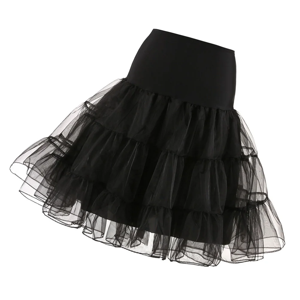 

Black Women Hoopless Petticoat Retro Underskirt Tutu Skirt Crinoline Dress Showing Stage Costume for Cosplay Dance Wedding