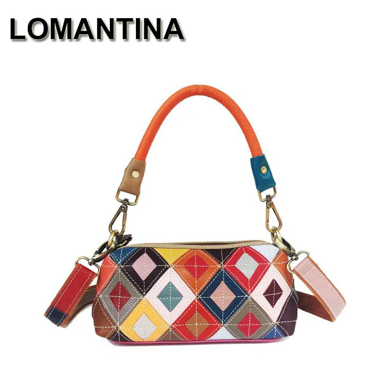 

LOMANTINA New Underarm Multi-Colorful Plaid Luxury ladies Small Purses And Handbags Shoulder Designer Patchwork Beach Tote Girls